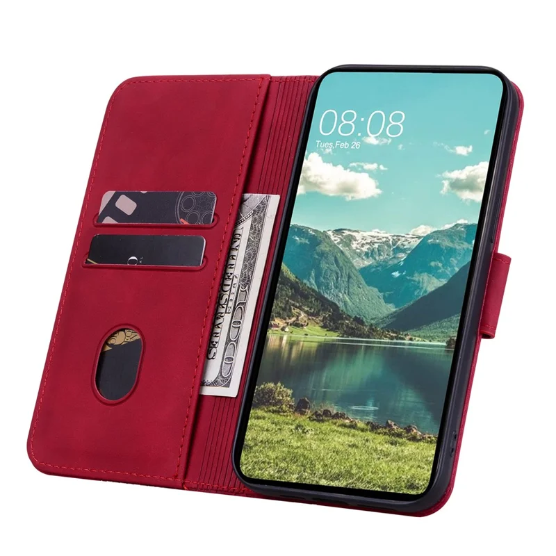 For Google Pixel 8 Case Rhombus Imprint PU Leather Wallet Phone Cover with Stand - Wine Red