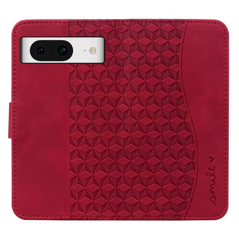 For Google Pixel 8 Case Rhombus Imprint PU Leather Wallet Phone Cover with Stand - Wine Red