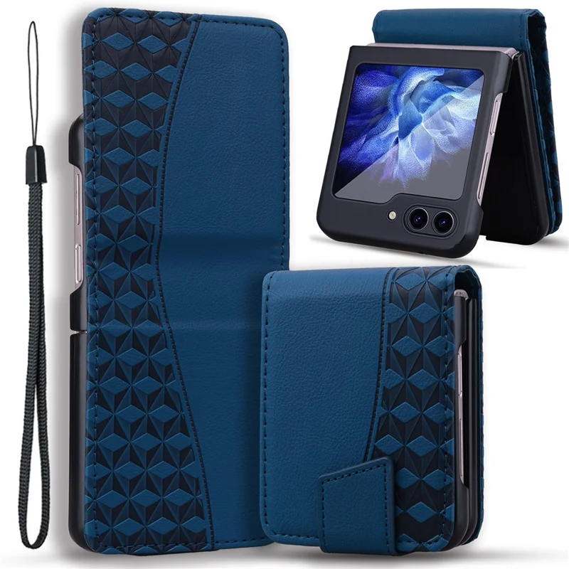 Per Samsung Galaxy Z Flip5 5G Custodia Imprinted PU Pelle+PC Cover per Telefono - Zaffiro