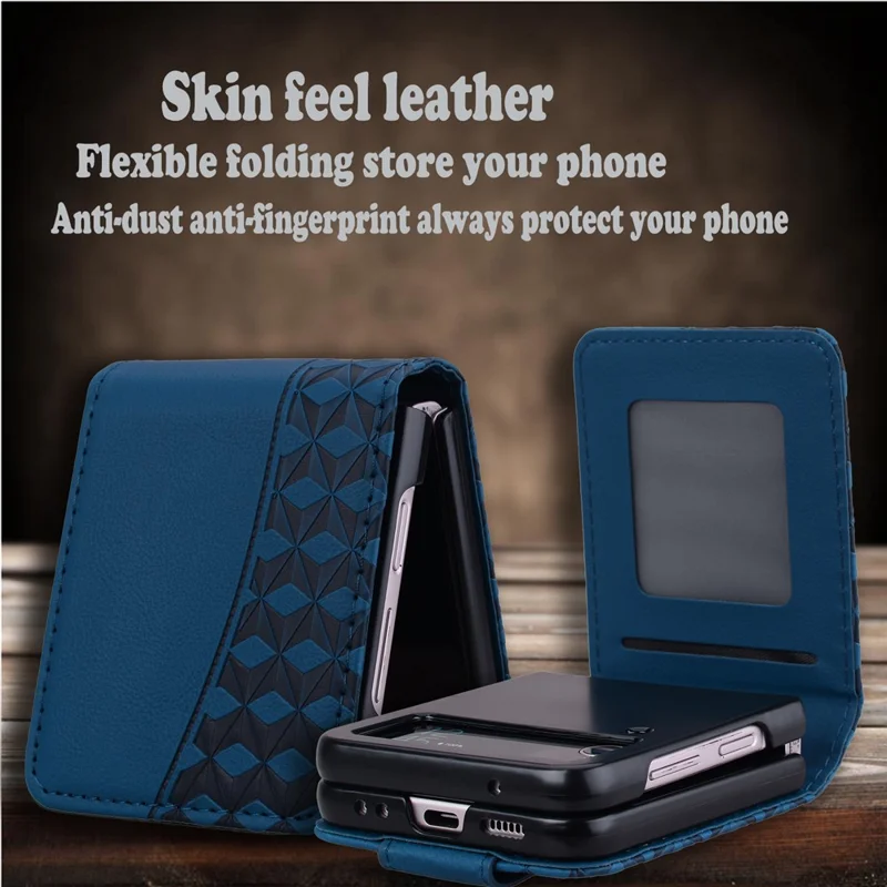 Per Samsung Galaxy Z Flip5 5G Custodia Imprinted PU Pelle+PC Cover per Telefono - Zaffiro
