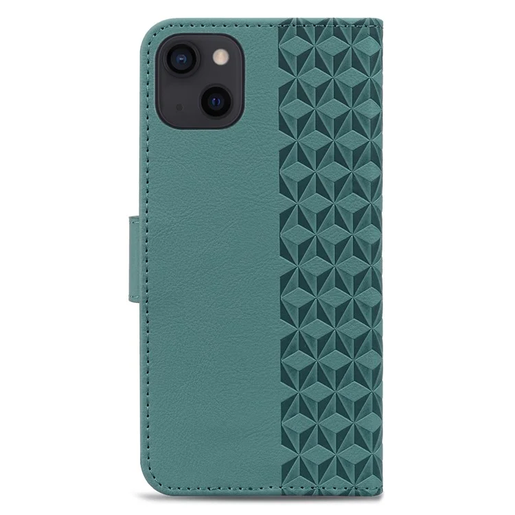 For iPhone 15 Case Rhombus Imprint PU Leather Flip Stand Phone Cover with Wallet - Green