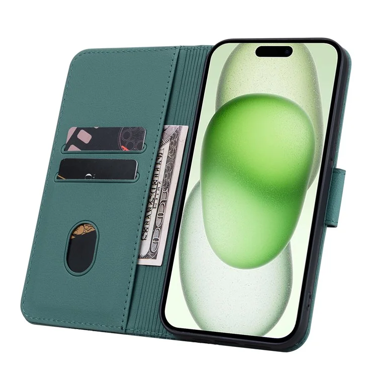 Funda para iPhone 15 Plus Case Rhombus Imprint Business Leather Phone Cover con Billetera y Soporte - Verde