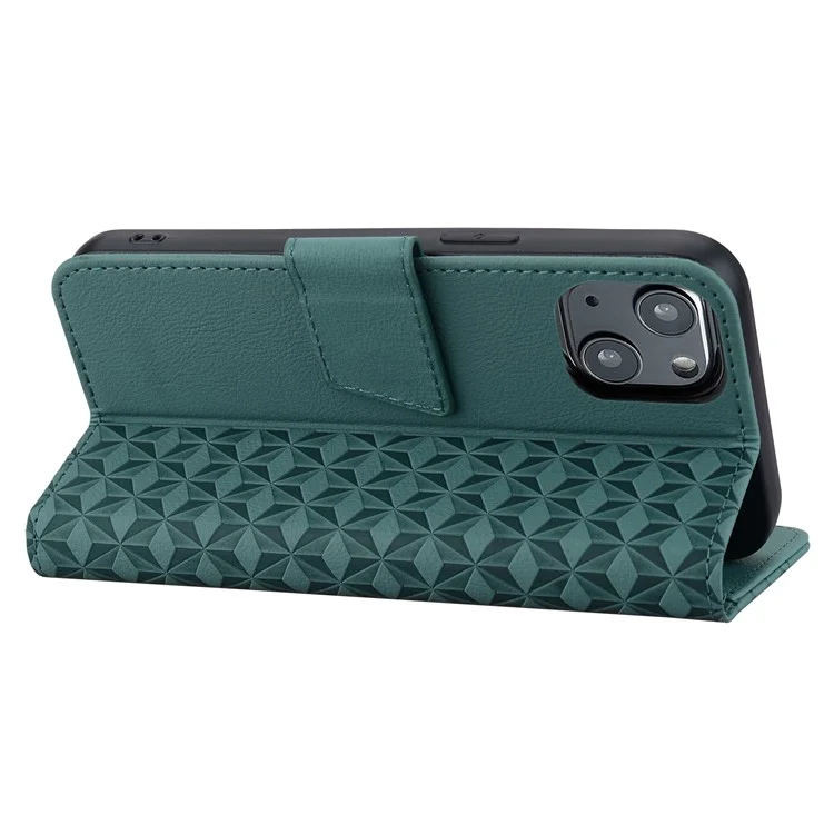 Funda para iPhone 15 Plus Case Rhombus Imprint Business Leather Phone Cover con Billetera y Soporte - Verde