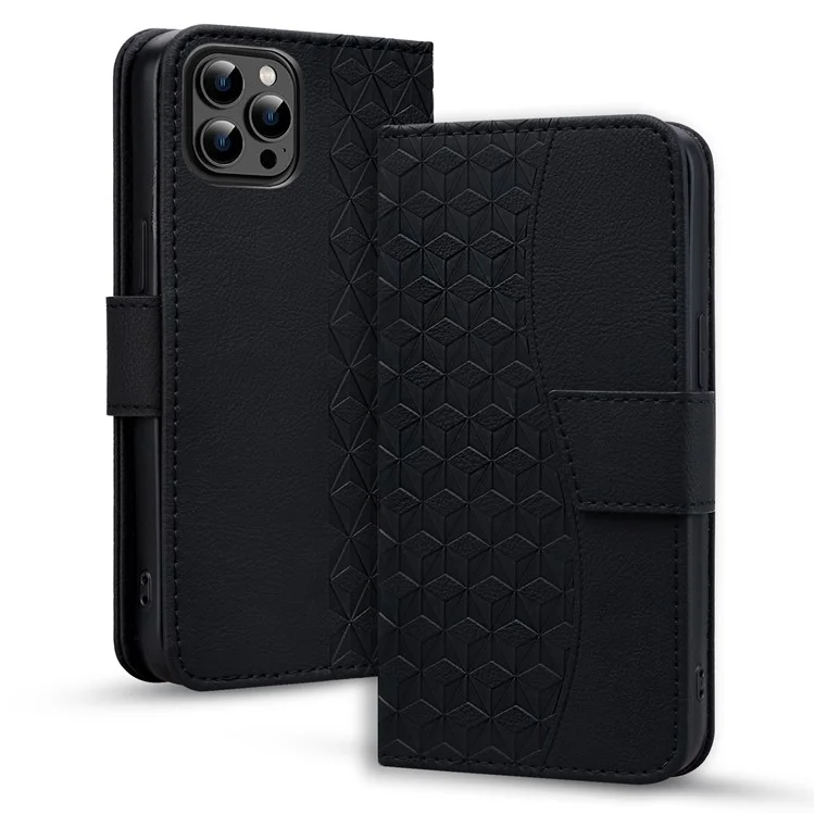 Für iPhone 15 Pro Max Case PU-Leder Brieftasche Geprägte Telefonständer-Abdeckung - Schwarz