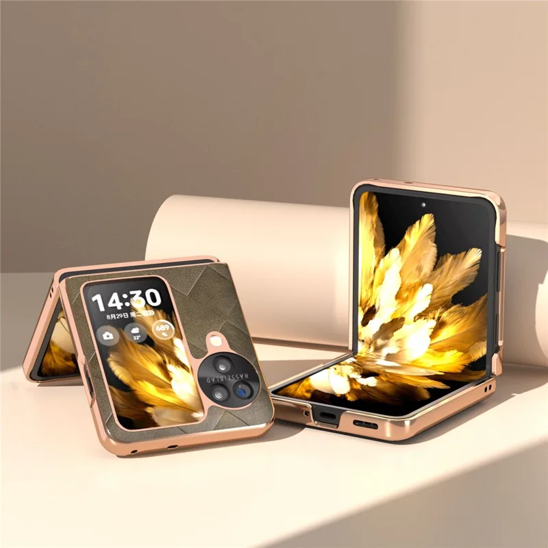 For Oppo Find N3 Flip 5G Case PU Leather + PC Grid Texture Electroplating Cover - Green