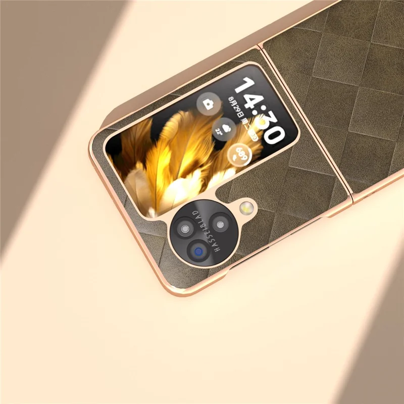 For Oppo Find N3 Flip 5G Case PU Leather + PC Grid Texture Electroplating Cover - Green