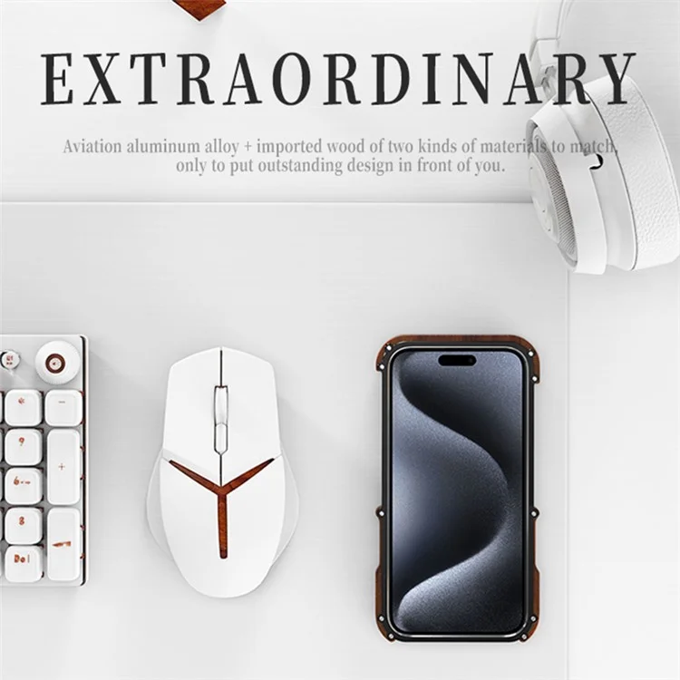 R-JUST Чехол для iPhone 15 Pro из дерева + алюминиевого сплава, бамперная рама, чехол для телефона