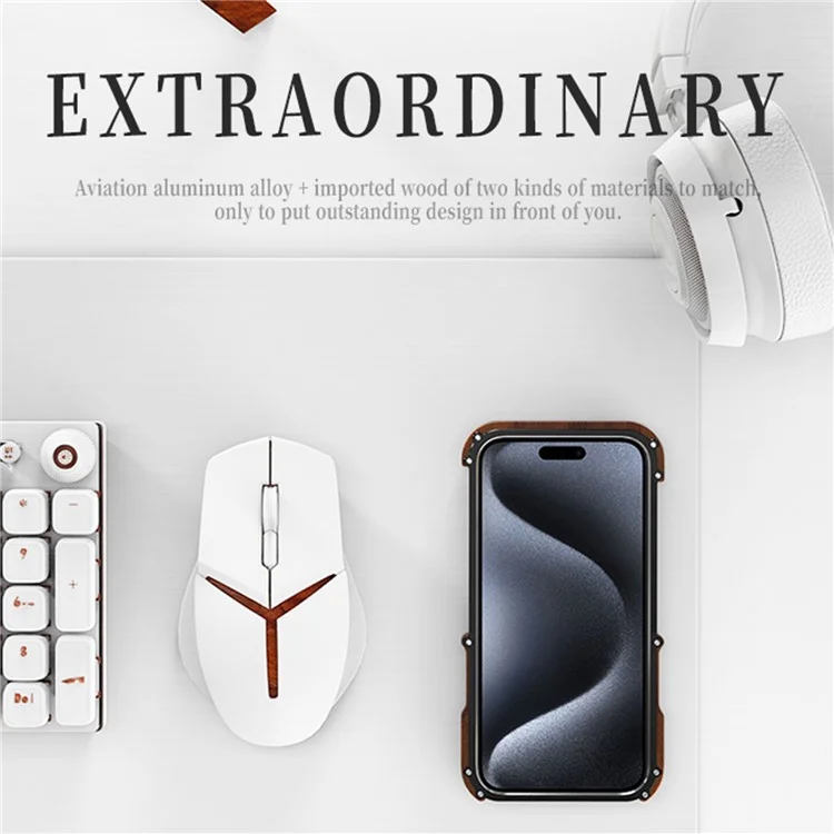 R-JUST For iPhone 15 Back Cover Drop Protection Aluminum Alloy +Wood Bumper Frame Phone Case