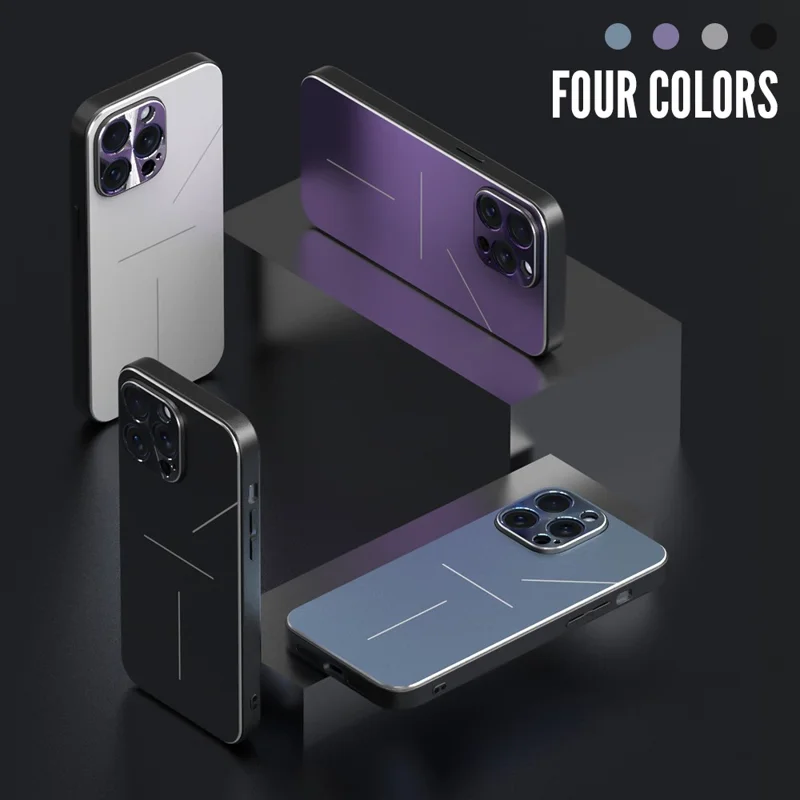 R-JUST RJ-52 for iPhone 15 Pro Anti-Fall Case Three-line Aluminum Alloy + TPU Phone Cover - Black