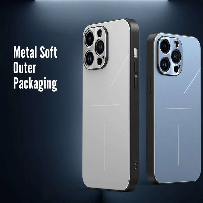 R-JUST RJ-52 for iPhone 15 Pro Anti-Fall Case Three-line Aluminum Alloy + TPU Phone Cover - Black