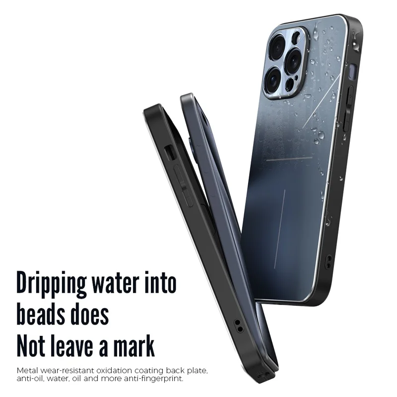 R-JUST RJ-52 for iPhone 15 Pro Anti-Fall Case Three-line Aluminum Alloy + TPU Phone Cover - Black