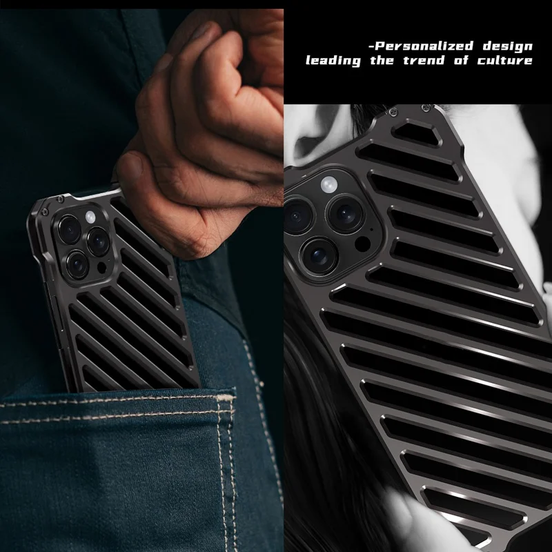 R-JUST RJ-50 Para Capa do iPhone 15 Pro Max Caso Liga de Alumínio Oco Capa de Telefone com Protetor de Lente