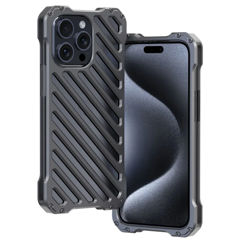 R-JUST RJ-50 Per iPhone 15 Pro Case Custodia in Lega di Alluminio Cava con Protezione per Lenti