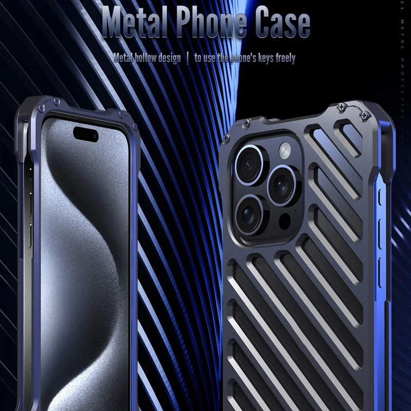 R-JUST RJ-50 Per iPhone 15 Pro Case Custodia in Lega di Alluminio Cava con Protezione per Lenti