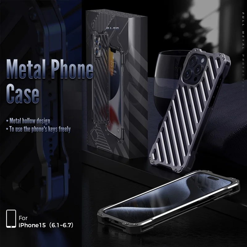 R-JUST RJ-50 Per iPhone 15 Pro Case Custodia in Lega di Alluminio Cava con Protezione per Lenti