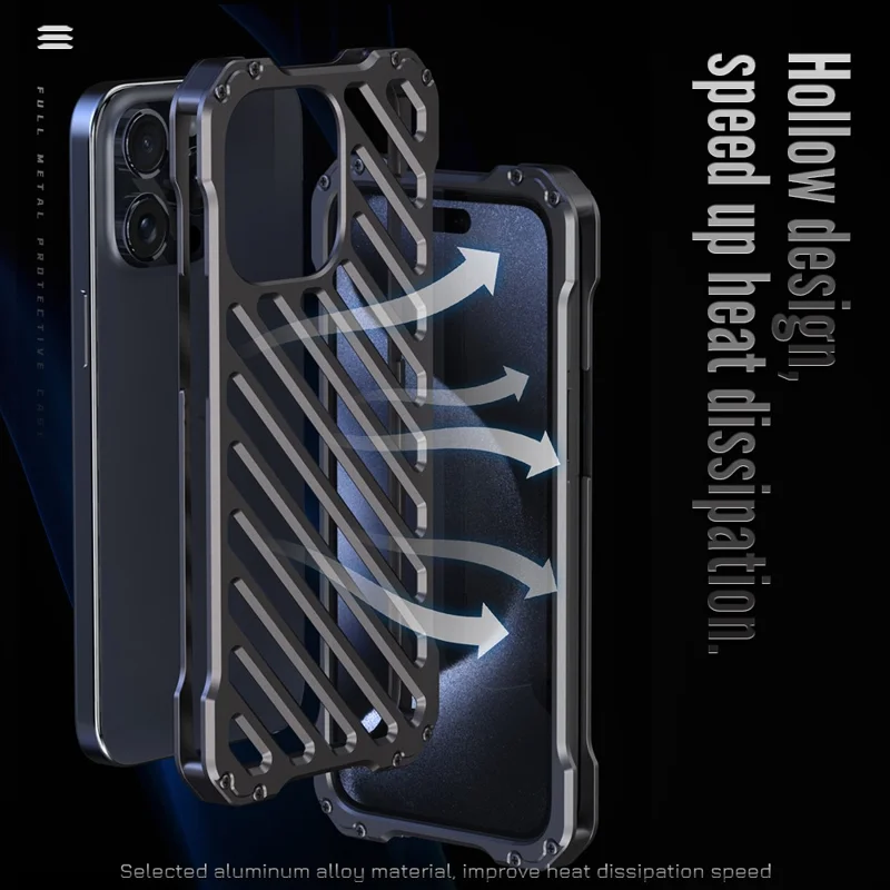 R-JUST RJ-50 Per iPhone 15 Pro Case Custodia in Lega di Alluminio Cava con Protezione per Lenti