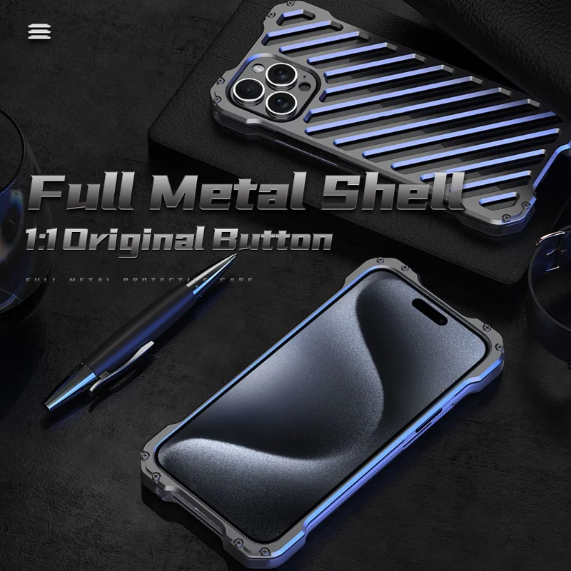 R-JUST RJ-50 Per iPhone 15 Pro Case Custodia in Lega di Alluminio Cava con Protezione per Lenti