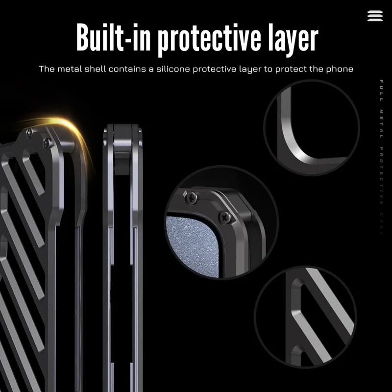 R-JUST RJ-50 Per iPhone 15 Pro Case Custodia in Lega di Alluminio Cava con Protezione per Lenti