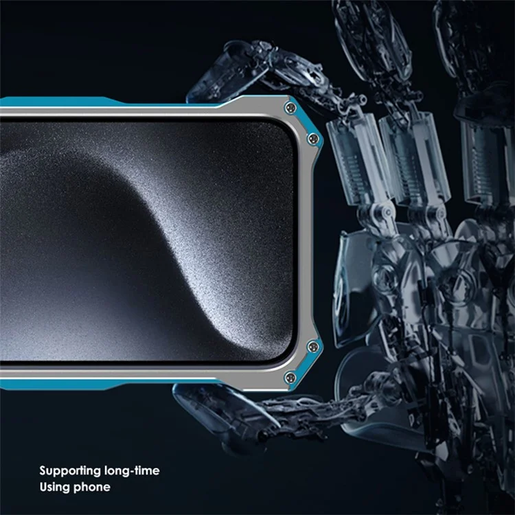 R-JUST Mechanical Armor Per iPhone 15 Plus Case Lega di Alluminio Hollow Anti-graffio Custodia per Telefono - Argento+Blu