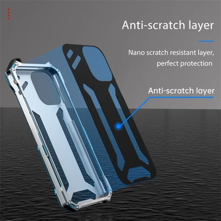 R-JUST Mechanische Rüstung für iPhone 15 Pro Max Metallgehäuse, Hohldesign Handy Schutzhülle - Silber / Blau