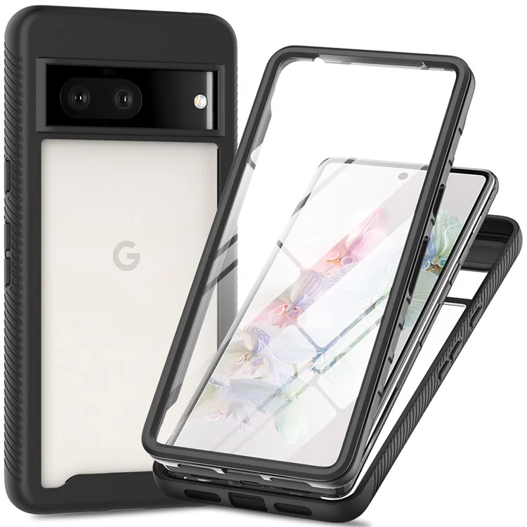 Für Google Pixel 8 Hülle Stoßfest TPU+PC Handyhülle mit PET Bildschirmschutzfolie - Schwarz