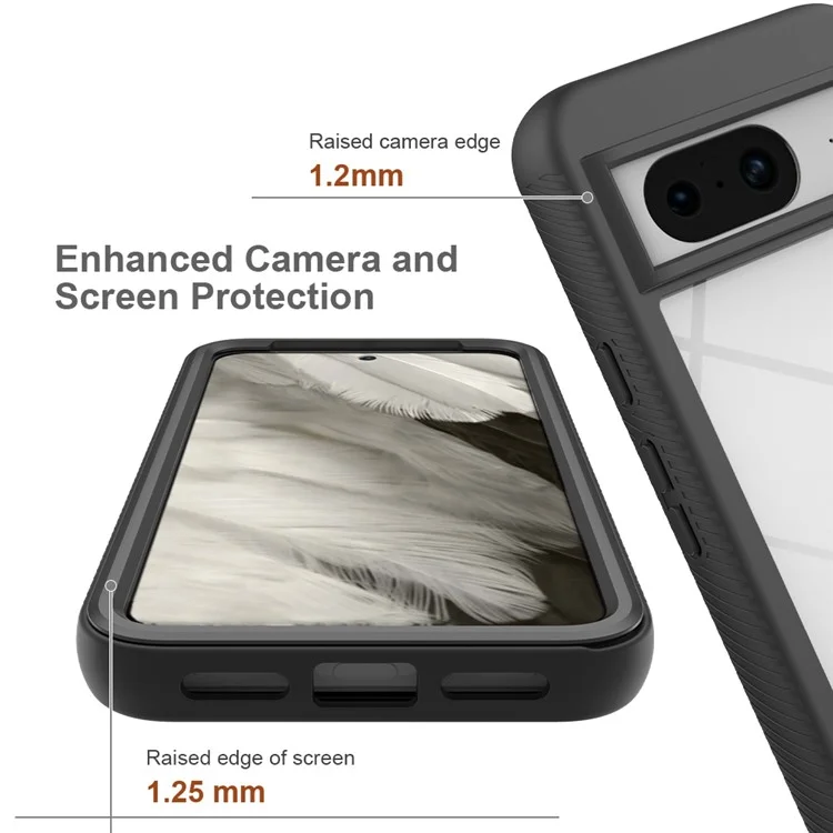 Für Google Pixel 8 Hülle Stoßfest TPU+PC Handyhülle mit PET Bildschirmschutzfolie - Schwarz