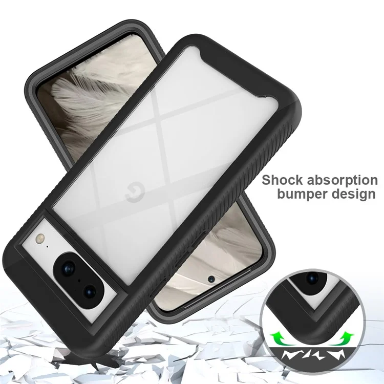 Für Google Pixel 8 Hülle Stoßfest TPU+PC Handyhülle mit PET Bildschirmschutzfolie - Schwarz