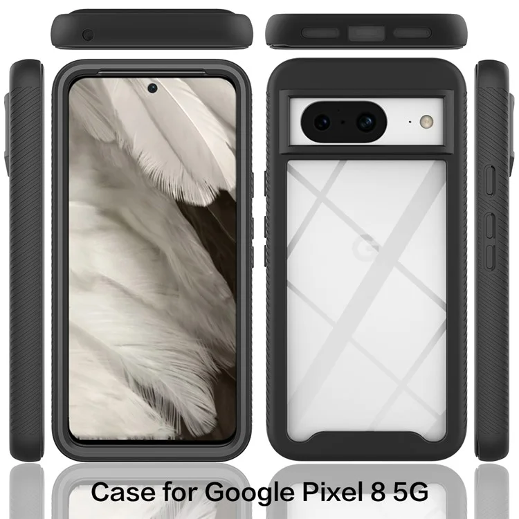 Für Google Pixel 8 Hülle Stoßfest TPU+PC Handyhülle mit PET Bildschirmschutzfolie - Schwarz