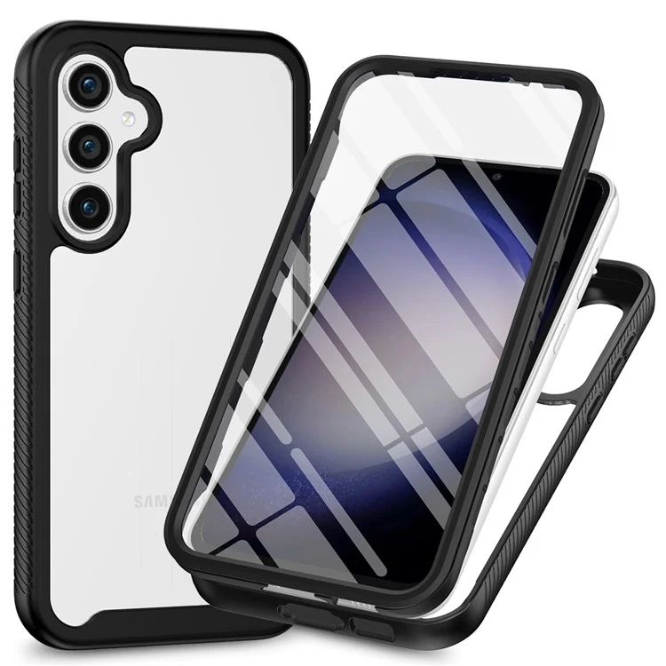 Für Samsung Galaxy S23 FE Cover 3-in-1 PC+TPU Schutzhülle mit PET-Bildschirmschutz - Schwarz