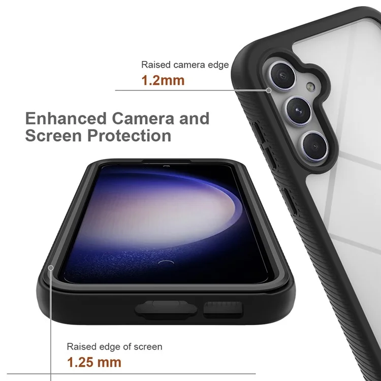 Für Samsung Galaxy S23 FE Cover 3-in-1 PC+TPU Schutzhülle mit PET-Bildschirmschutz - Schwarz