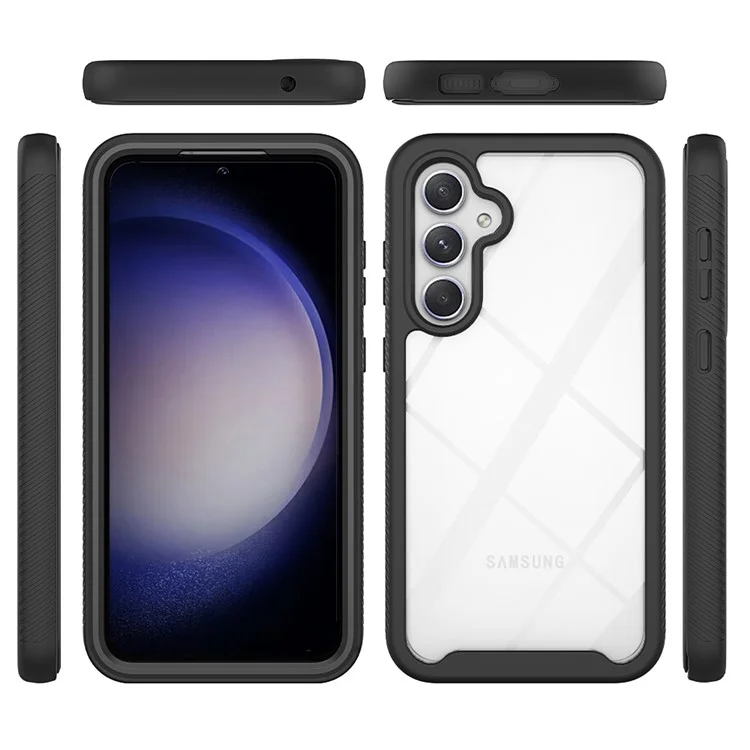 Für Samsung Galaxy S23 FE Cover 3-in-1 PC+TPU Schutzhülle mit PET-Bildschirmschutz - Schwarz