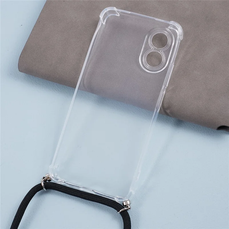 Para Oppo A38 4G Case Reforços de Canto Capa Transparente TPU com Cordão