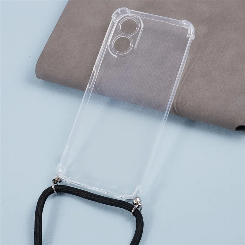 Para Oppo A38 4G Case Reforços de Canto Capa Transparente TPU com Cordão