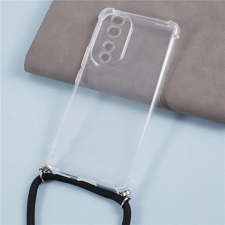 For Honor 90 Case Anti-drop Four Corner Clear TPU Phone Cover with Lanyard