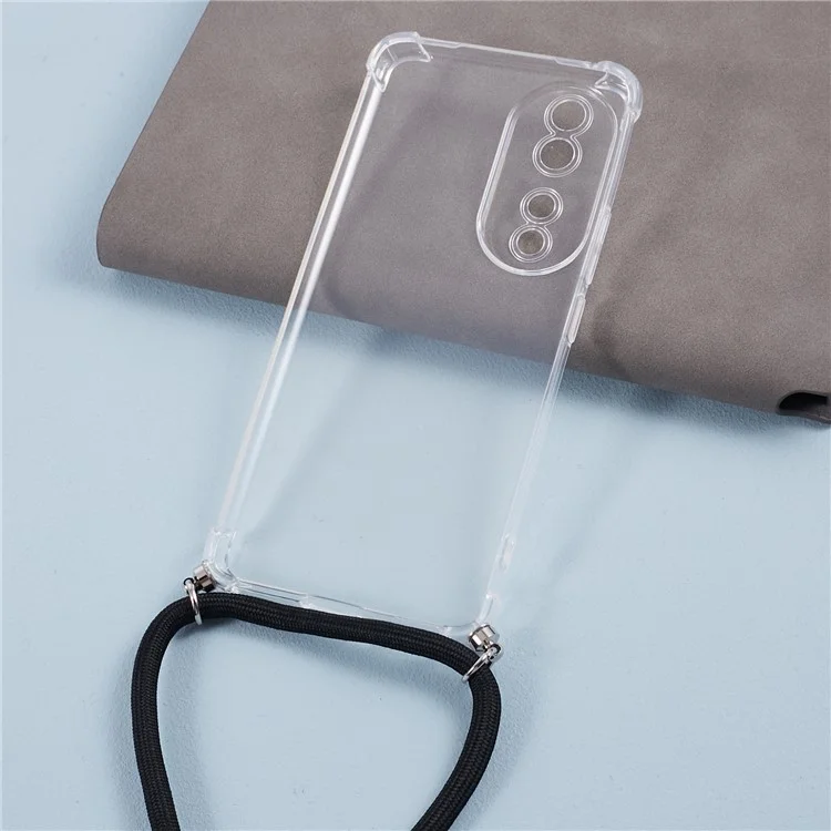 For Honor 90 Case Anti-drop Four Corner Clear TPU Phone Cover with Lanyard