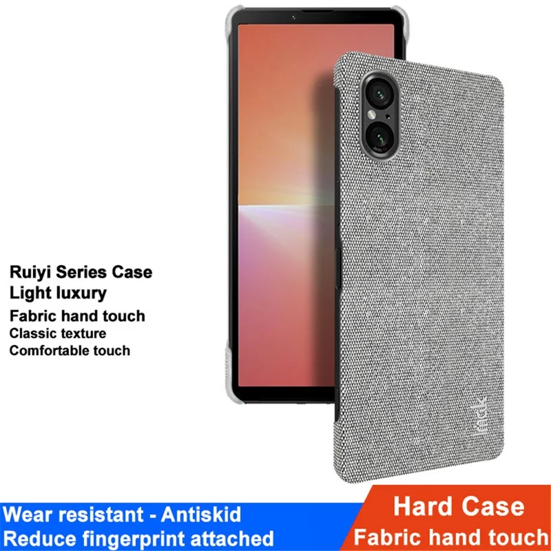 IMAK Ruiyi Series für Sony Xperia 5 V Case Cloth Texture Shell Stoßfester PU-Leder + PC Handyhülle - Hellgrau