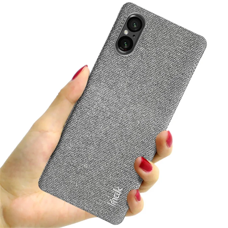 IMAK Ruiyi Series für Sony Xperia 5 V Case Cloth Texture Shell Stoßfester PU-Leder + PC Handyhülle - Hellgrau