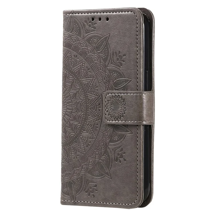 Für Google Pixel 8a Case Mandala Blume Geprägter Lederüberzug mit Riemen - Grau