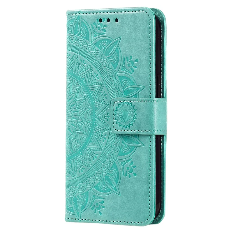 Für Google Pixel 8a Hülle Mandala Blume Eingeprägt Leder Cover mit Riemen - Grün