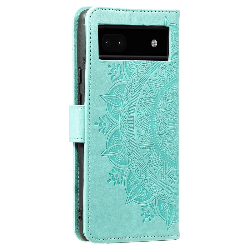 Für Google Pixel 8a Hülle Mandala Blume Eingeprägt Leder Cover mit Riemen - Grün