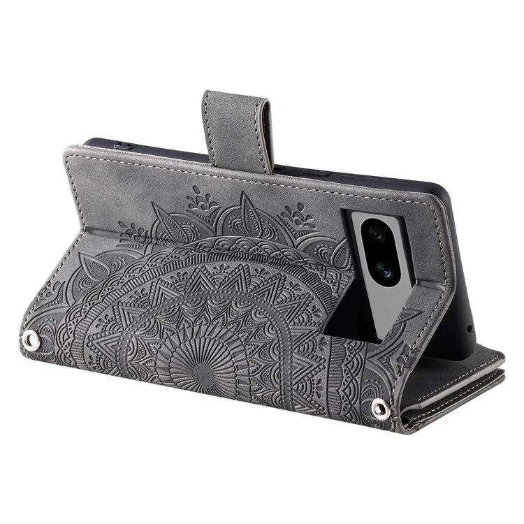 Para Case Carteira do Google Pixel 8a Imprensa PU Leather Phone Cover com Correia - Cinza