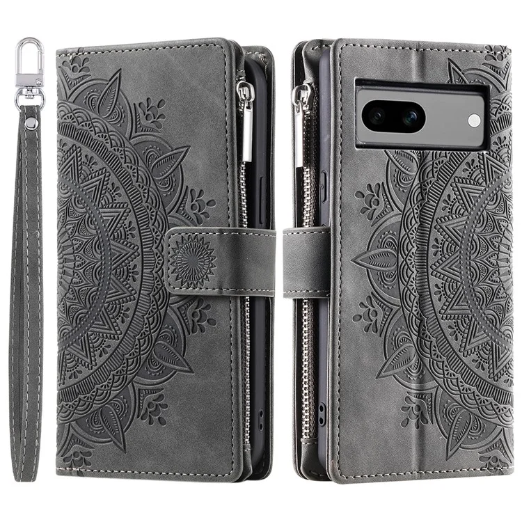 Para Case Carteira do Google Pixel 8a Imprensa PU Leather Phone Cover com Correia - Cinza
