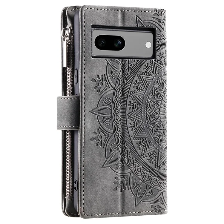 Para Case Carteira do Google Pixel 8a Imprensa PU Leather Phone Cover com Correia - Cinza