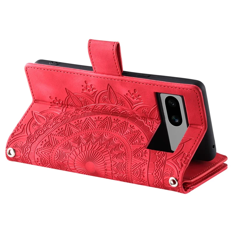 For Google Pixel 8a Case Wallet Imprinted PU Leather Phone Cover with Strap - Red