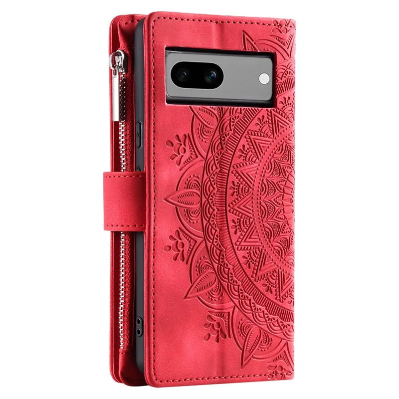 For Google Pixel 8a Case Wallet Imprinted PU Leather Phone Cover with Strap - Red