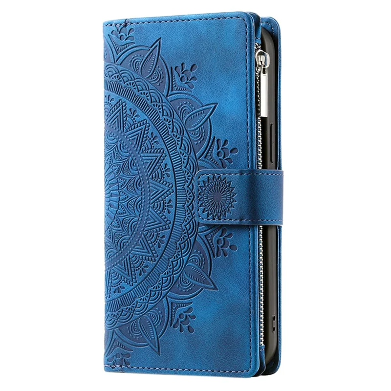 For Google Pixel 8a Case Wallet Imprinted PU Leather Phone Cover with Strap - Blue