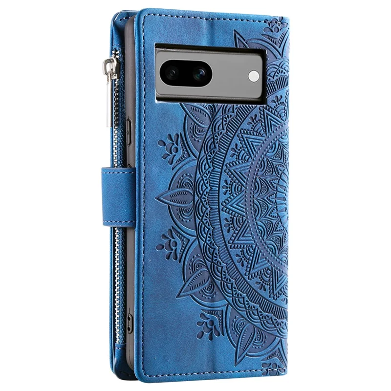 For Google Pixel 8a Case Wallet Imprinted PU Leather Phone Cover with Strap - Blue