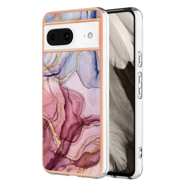 YB IMD Series-16 Style-E для чехла Google Pixel 8 Case 2.0mm TPU с электрохимическим напылением и мраморным узором - розовое золото
