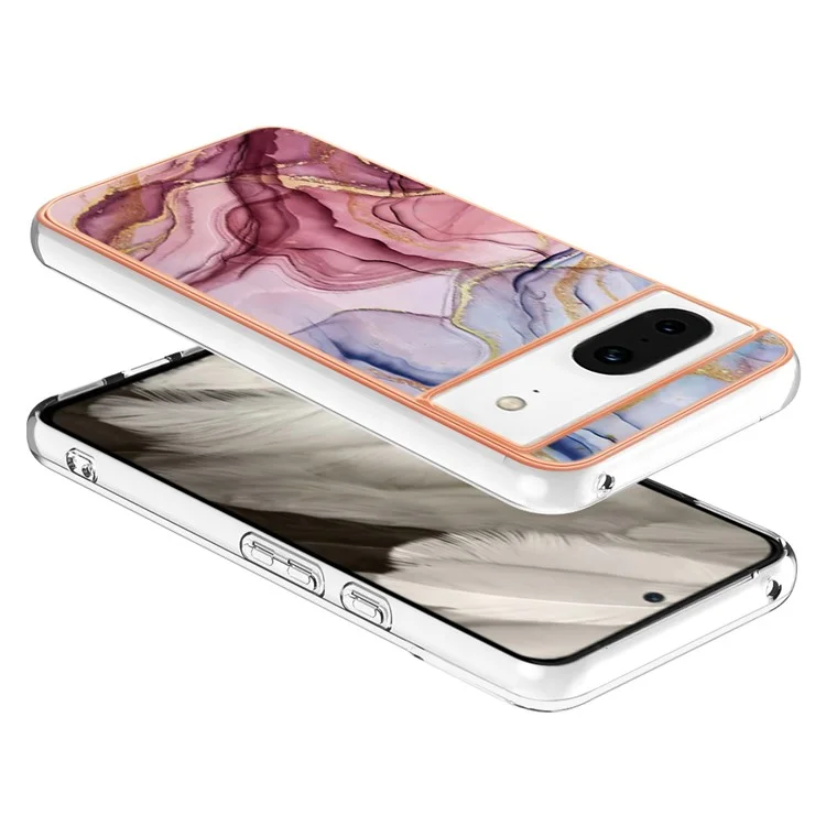 YB IMD Series-16 Style-E для чехла Google Pixel 8 Case 2.0mm TPU с электрохимическим напылением и мраморным узором - розовое золото