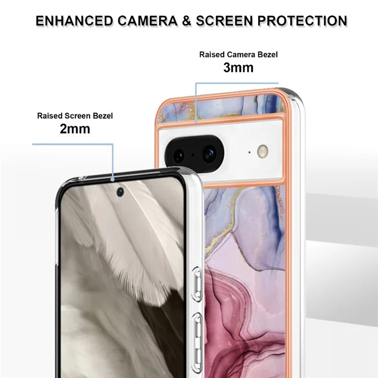 YB IMD Series-16 Style-E для чехла Google Pixel 8 Case 2.0mm TPU с электрохимическим напылением и мраморным узором - розовое золото
